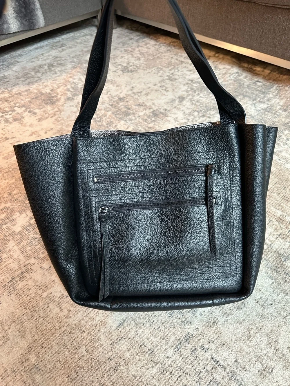 Botkier Tote‎ Bag Black Pebbled Leather Minimalist Shoulder Bag New York